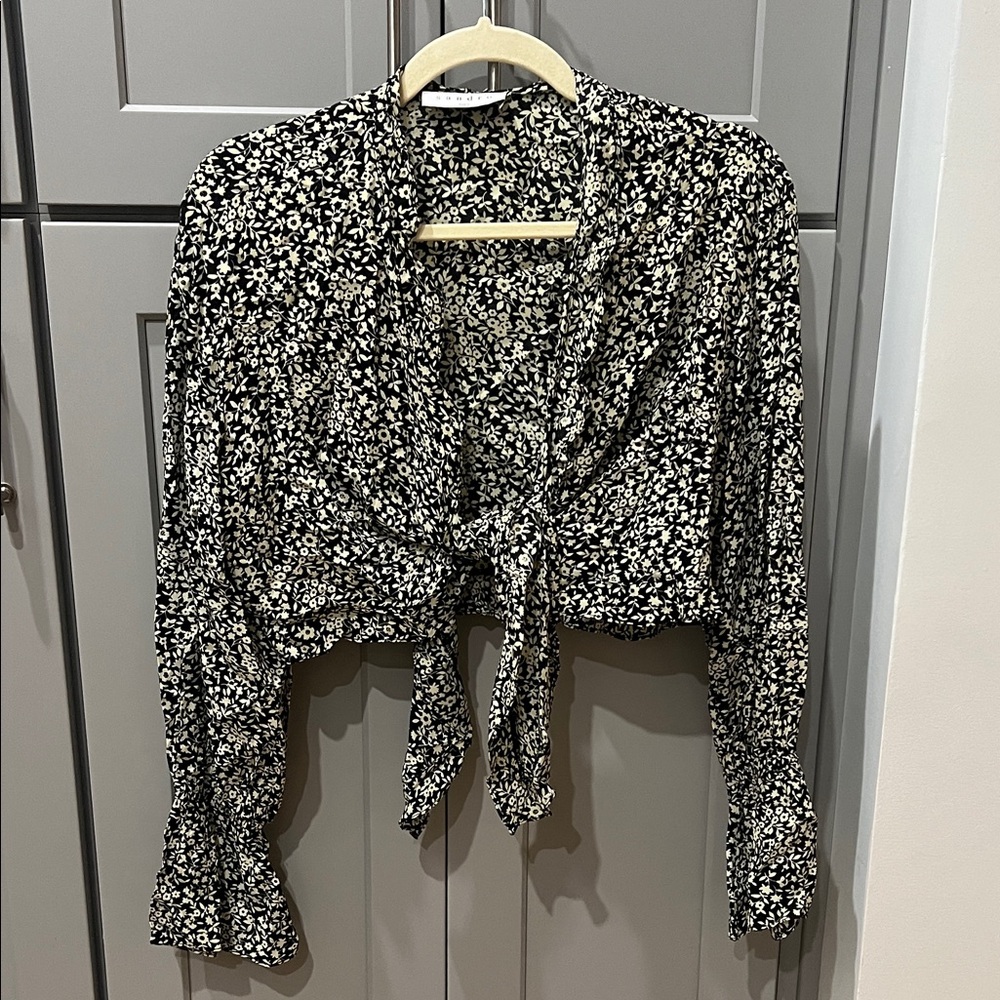 Sandro Floral Black and Pale Yellow Women's Top